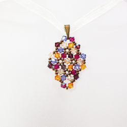 Pendant 45cm - Malvina Rhombus S-Yellow Organza - Pendant 45cm - Laiton bronze
